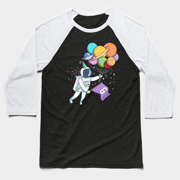 Kids Astronaut 6 Years Old Birthday Baseball T-Shirt by wheeleripjm